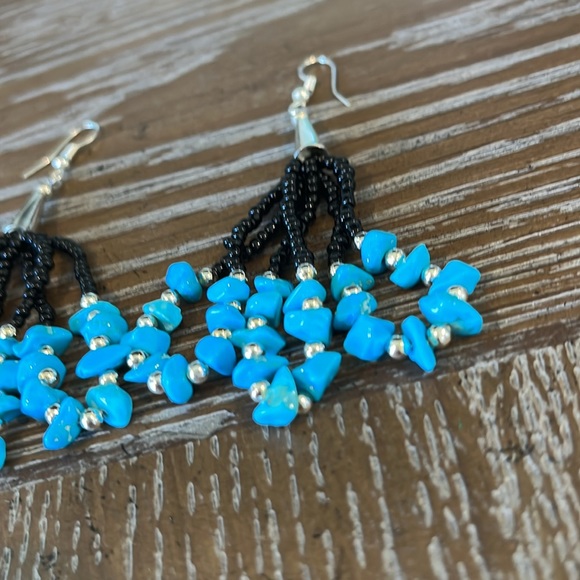 Navajo Handmade Beaded Turquoise Earrings - Picture 2 of 6